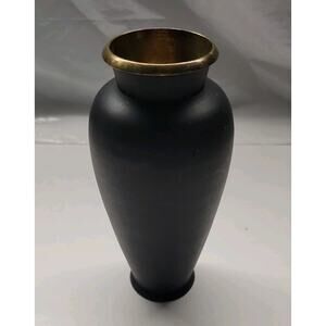 Vintage IA IMA Mat Black Solid Brass Metal Flower Vase Made in India